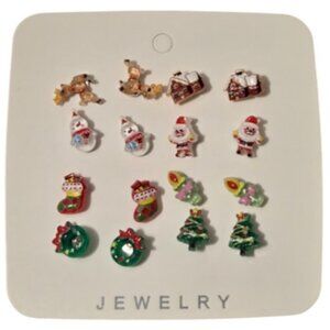 8 Pairs Christmas-Themed Fashion Jewelry Stud Resin Earrings - NEW